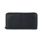 Chanel Chez Blanc Stitch CC Logo Black Gunmetal Lambskin Wallet Zip Around
