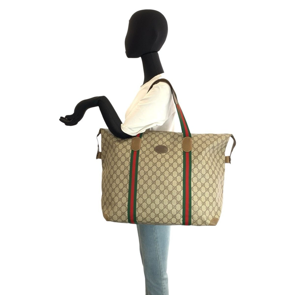Gucci Sherry Line Beige Brown GG Supreme Canvas Boston Bag — view 7