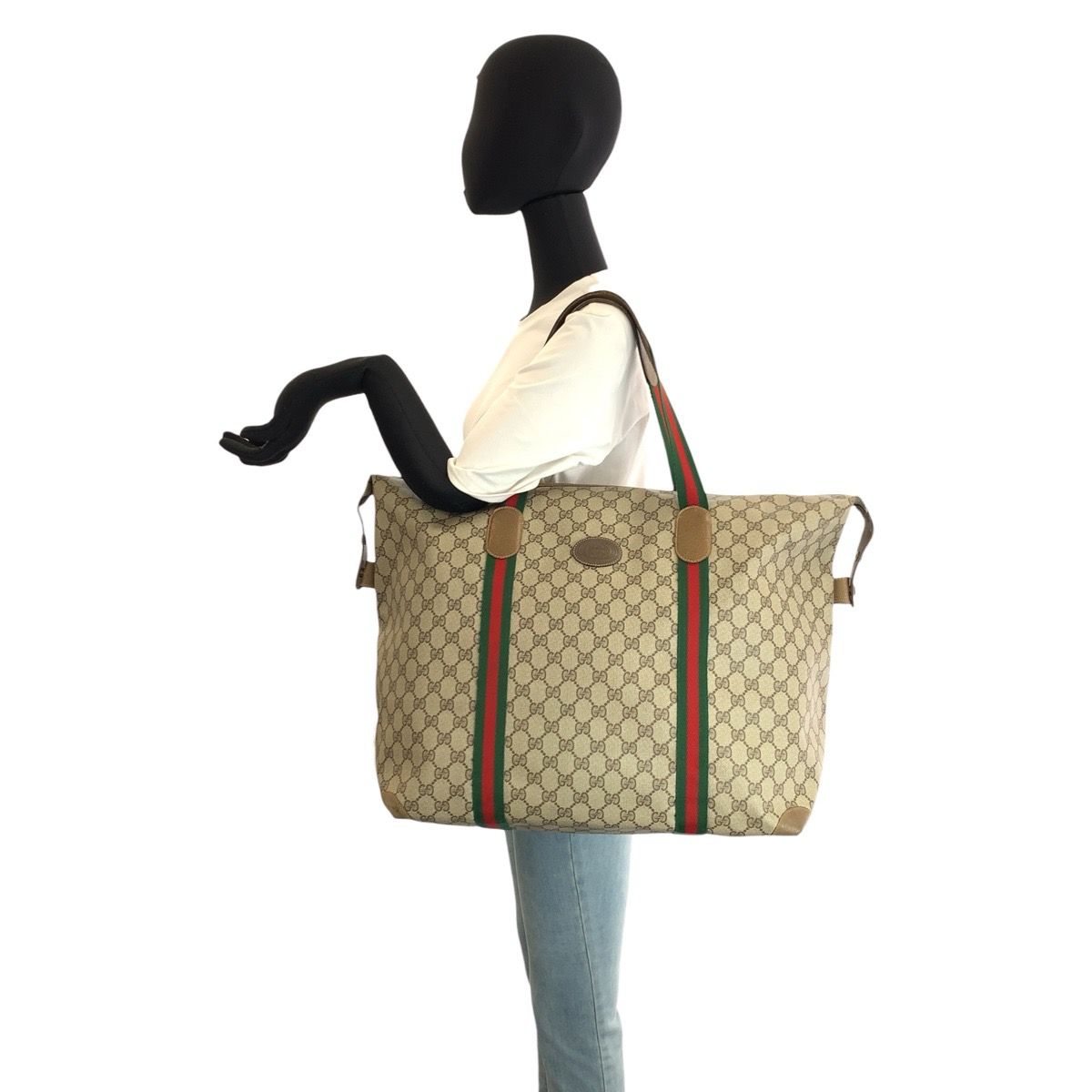 Gucci Sherry Line Beige Brown GG Supreme Canvas Boston Bag — view 7