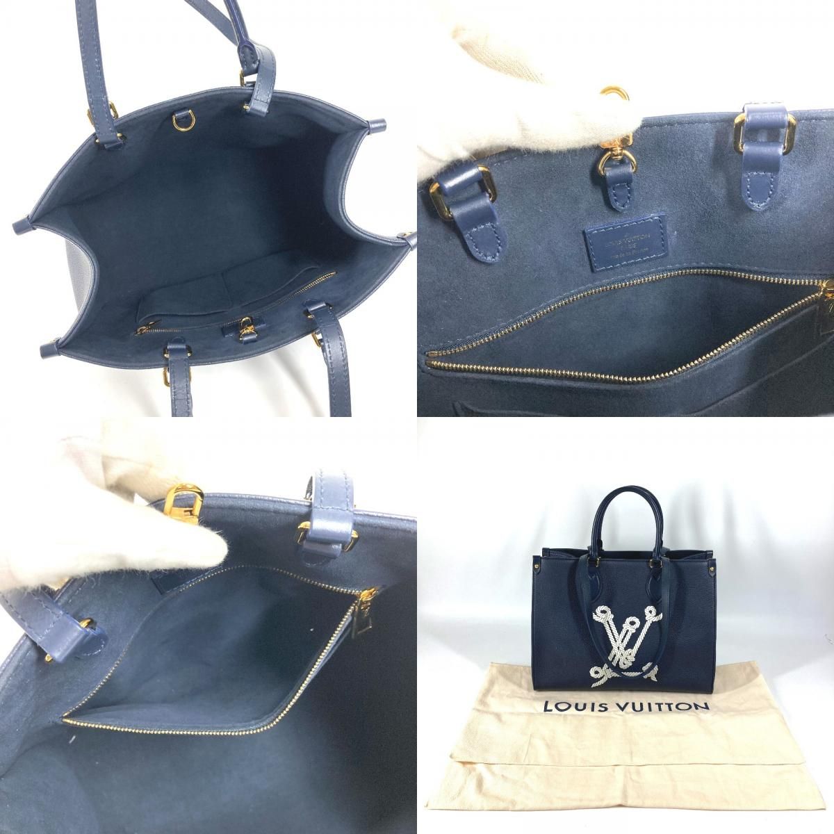 Louis Vuitton Shoulder Bag On The Go MM Leather Navy — view 9