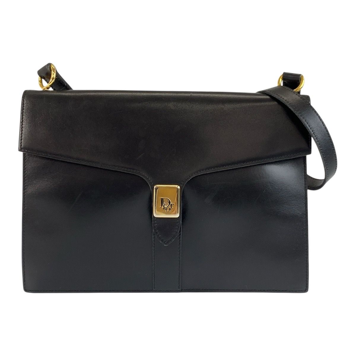 Dior Vintage Black Gold Leather Shoulder Bag