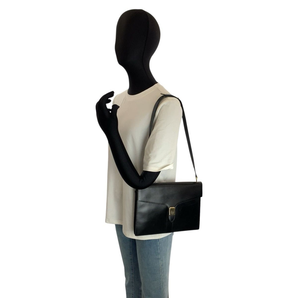 Dior Vintage Black Gold Leather Shoulder Bag — view 7
