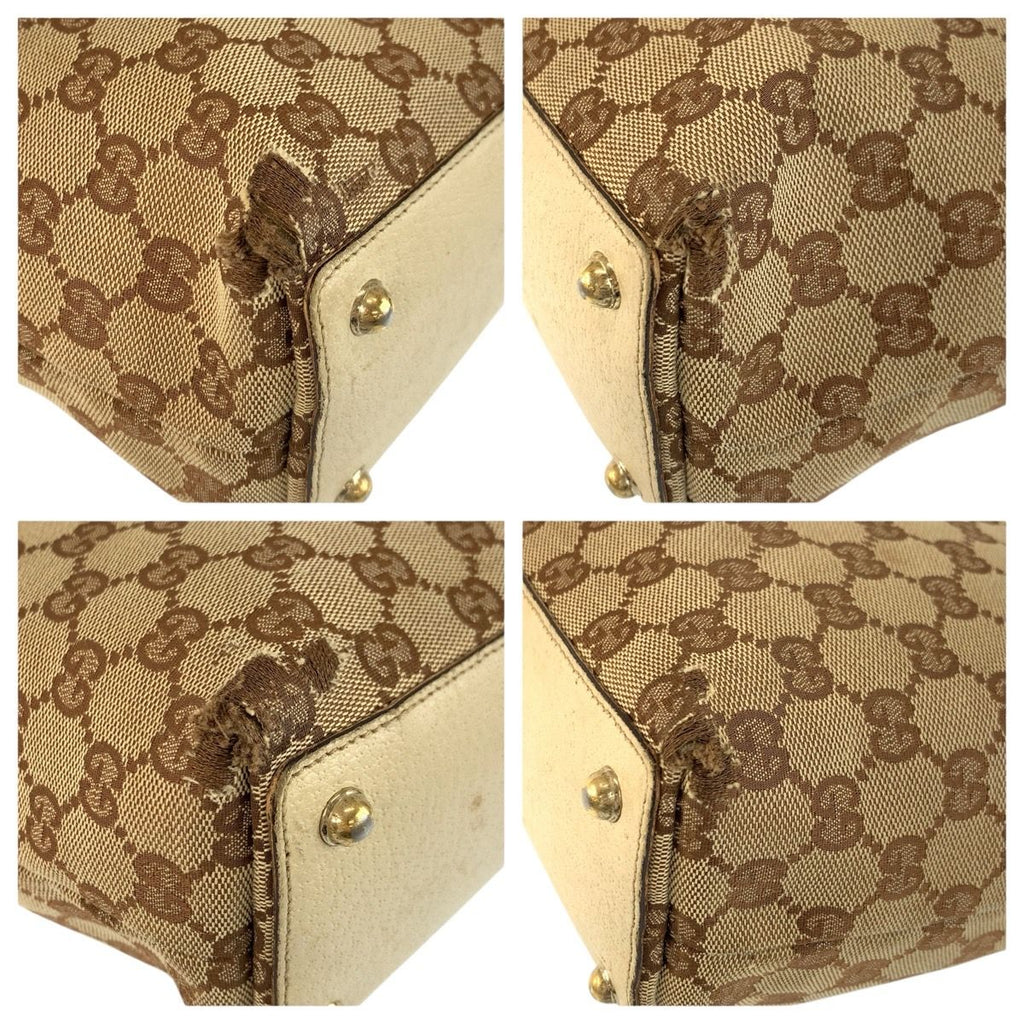 Gucci Beige Ivory Gold GG Canvas Leather Tote Shoulder Bag — view 4