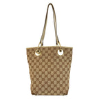 Gucci Beige Ivory Gold GG Canvas Leather Tote Shoulder Bag — view 2