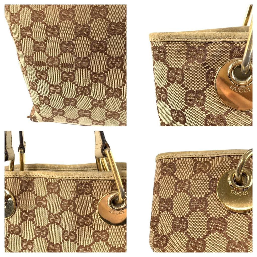 Gucci Beige Ivory Gold GG Canvas Leather Tote Shoulder Bag — view 5