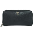 Chanel CC Logo Camelia Zip Around Wallet Leather Black