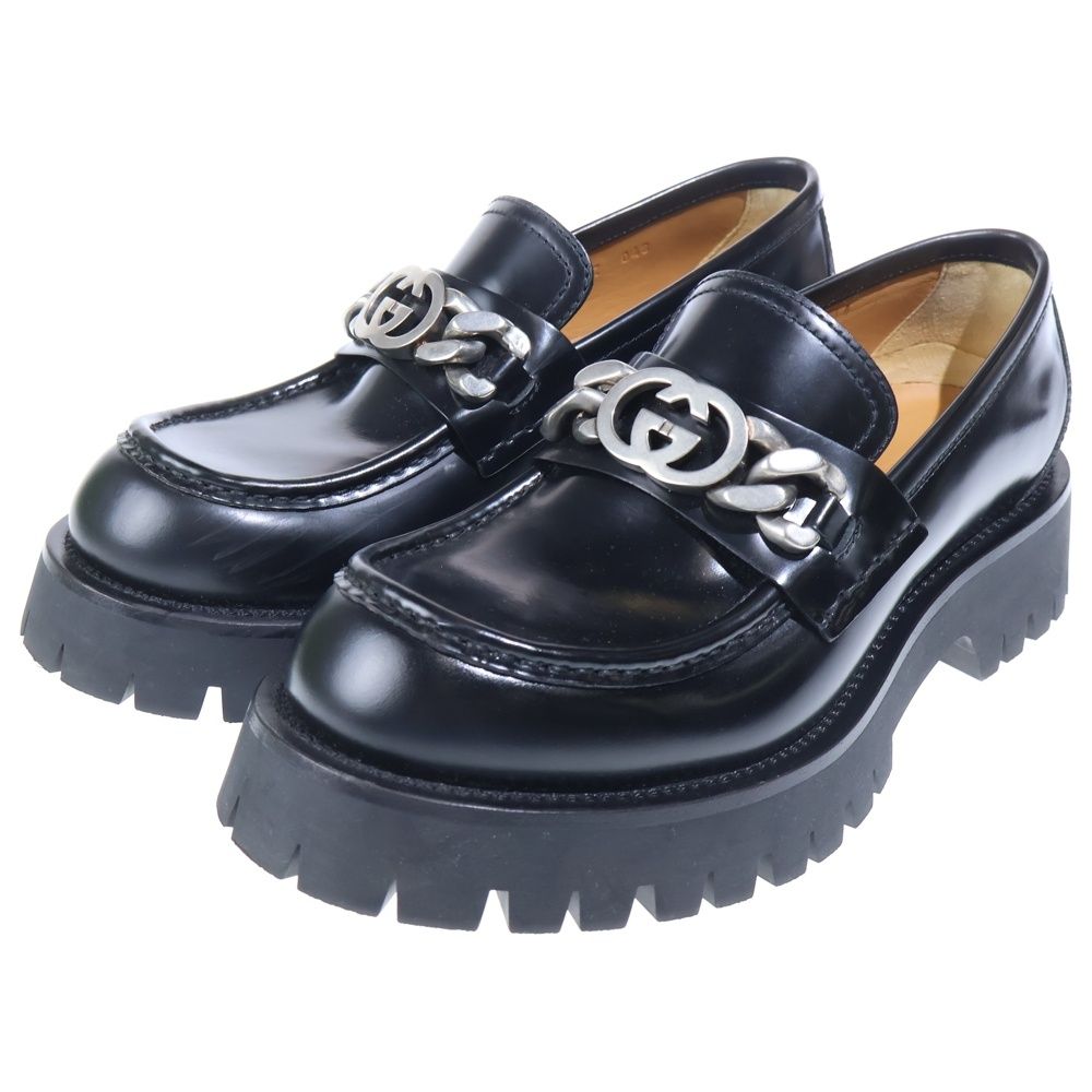Gucci Interlocking Chain Leather Loafers Black — view 2