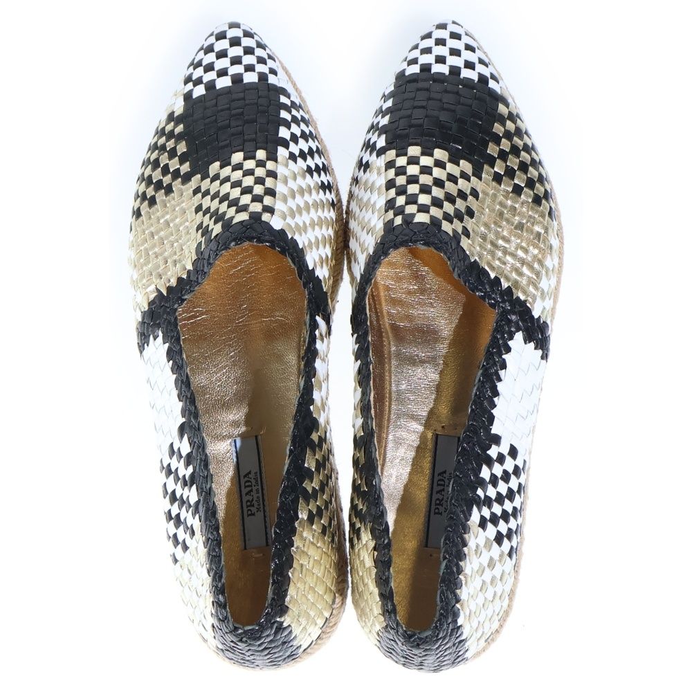 Prada Intrecciato Metallic Combination Leather Espadrilles Low Cut Shoes Black — view 4