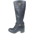 Prada Logo Long Boots Black Leather