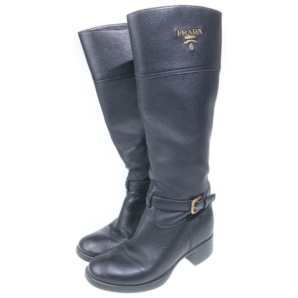 Prada Logo Long Boots Black Leather — view 2
