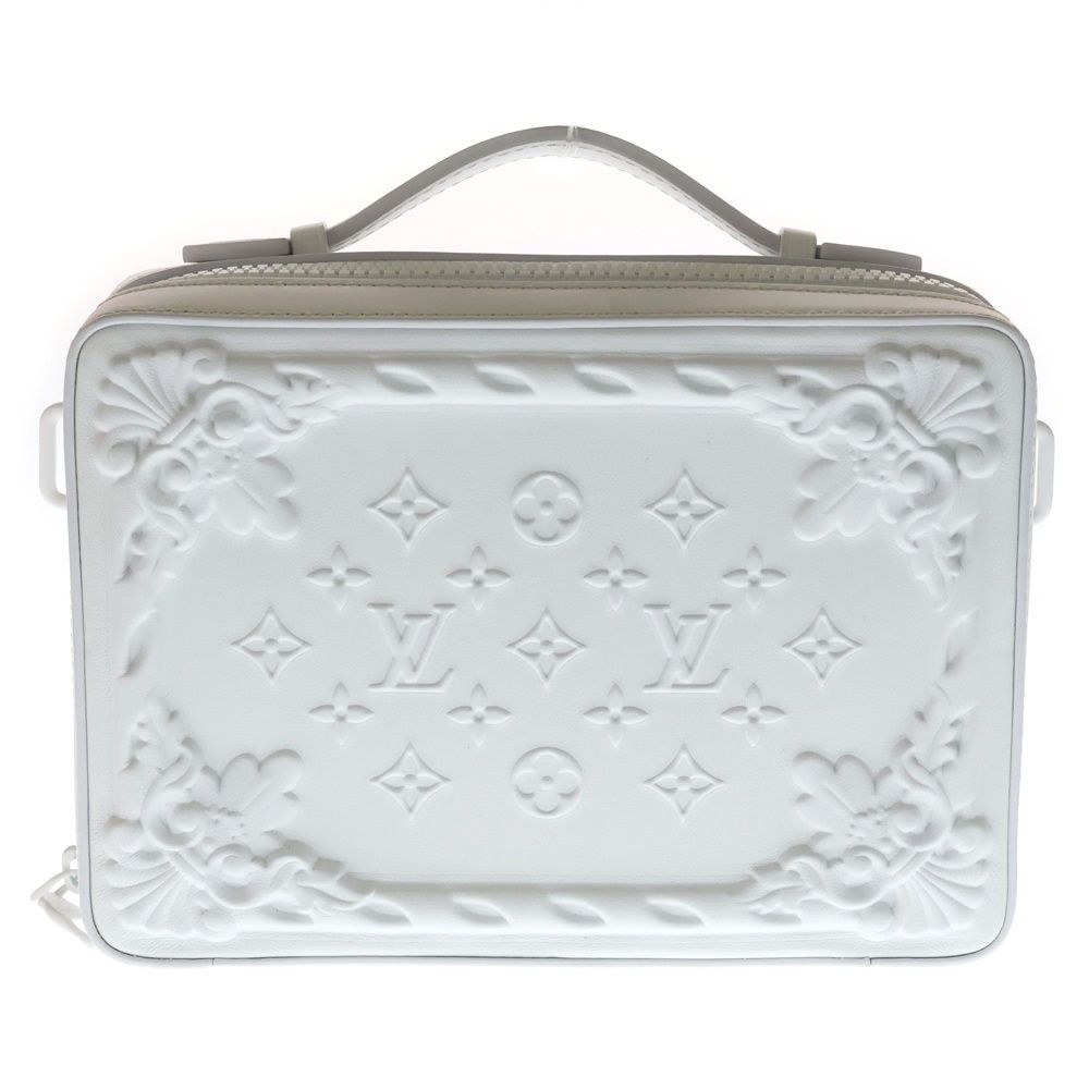 Louis Vuitton LV Ornament Soft Trunk Shoulder Bag Chain White Leather