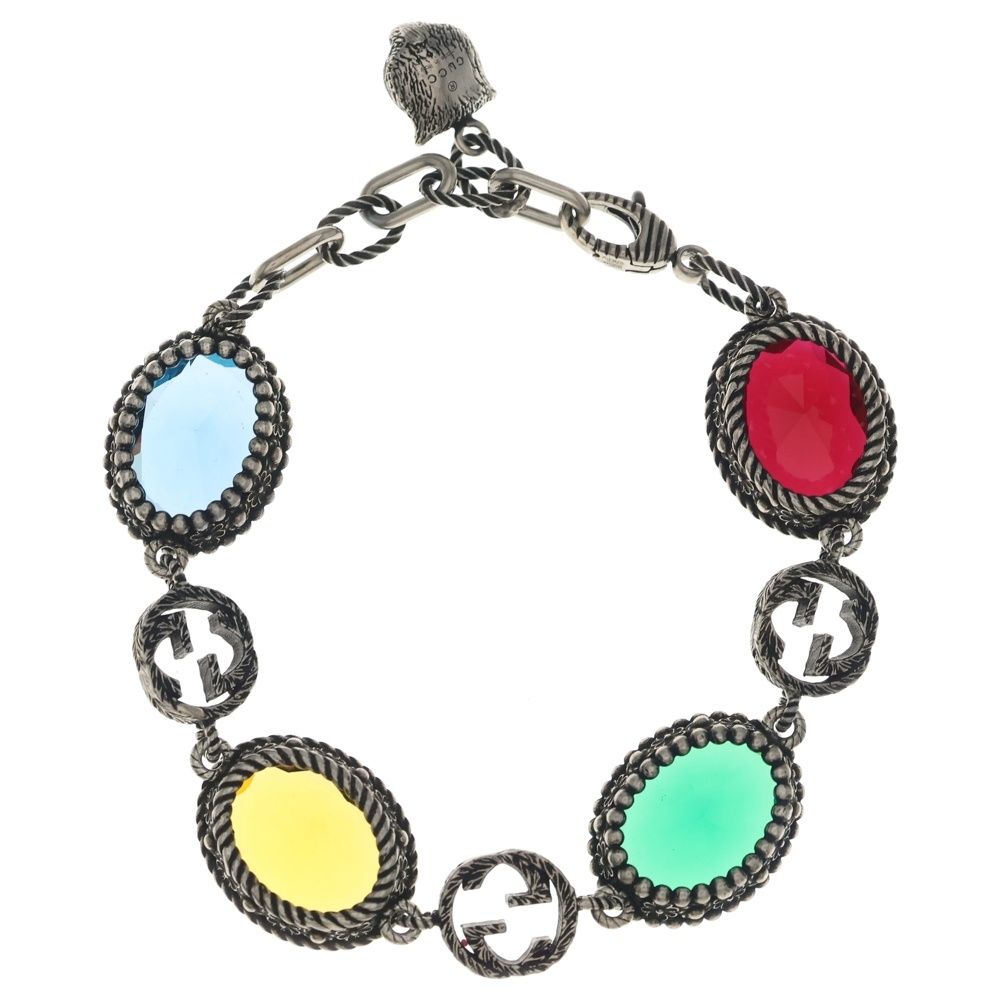 Gucci Interlocking Multi Stone Bracelet 925 Sterling Silver — view 2