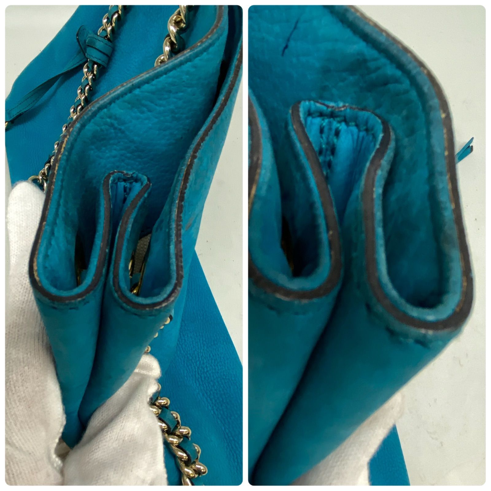 Gucci Soho Chain Tote Shoulder Bag Turquoise Blue — view 7