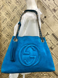 Gucci Soho Chain Tote Shoulder Bag Turquoise Blue