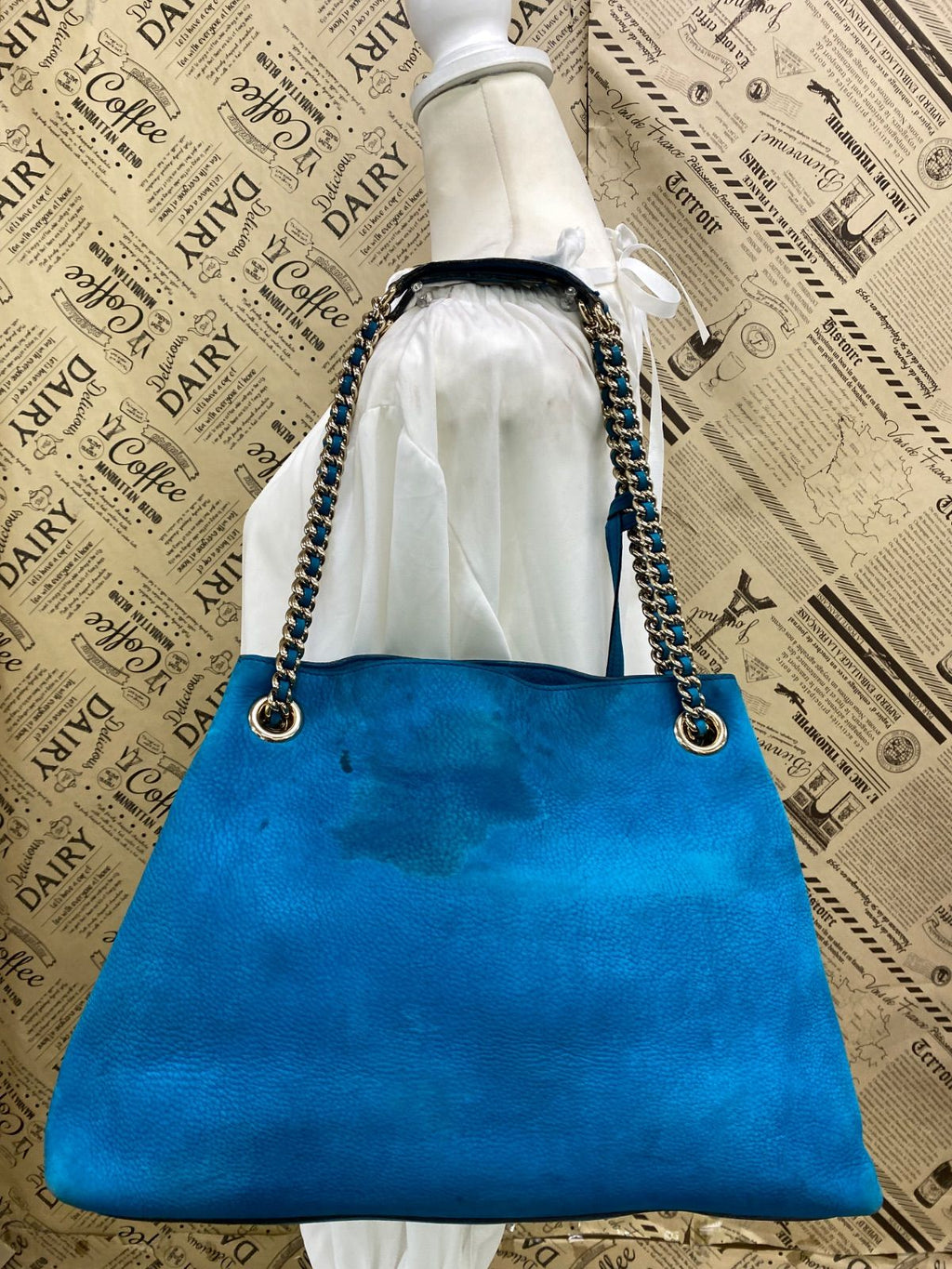 Gucci Soho Chain Tote Shoulder Bag Turquoise Blue — view 2