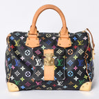 Louis Vuitton Speedy 30 Handbag Monogram Multicolor Black Gold Takashi Murakami