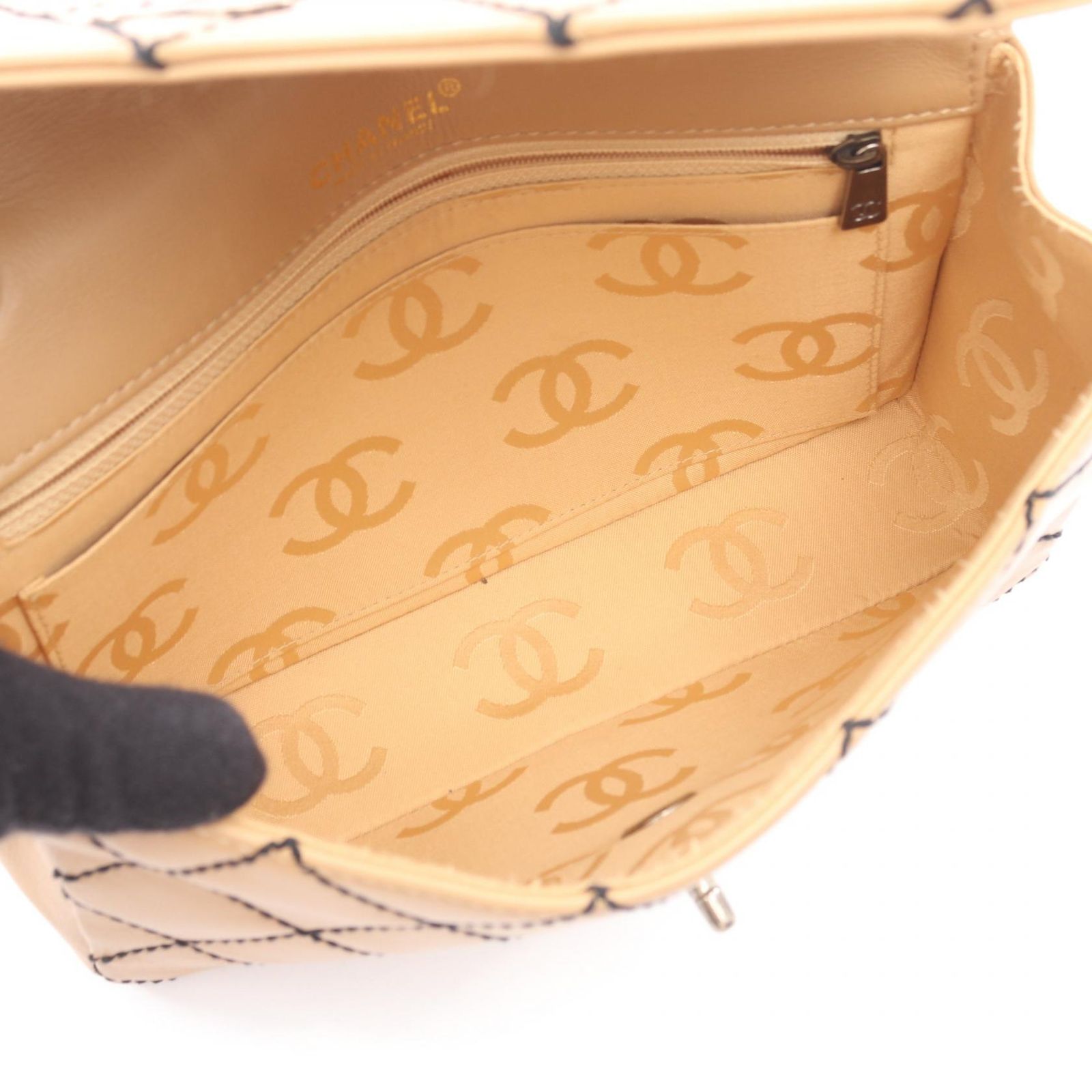 Chanel Shoulder Bag Wild Stitch Antique Gold Beige Leather Chain — view 3