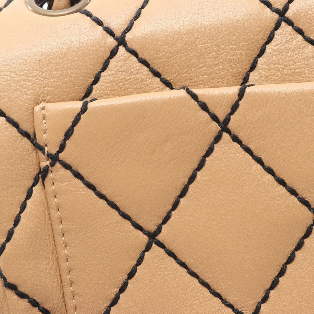 Chanel Shoulder Bag Wild Stitch Antique Gold Beige Leather Chain — view 9
