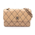 Chanel Shoulder Bag Wild Stitch Antique Gold Beige Leather Chain