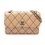 Chanel Shoulder Bag Wild Stitch Antique Gold Beige Leather Chain