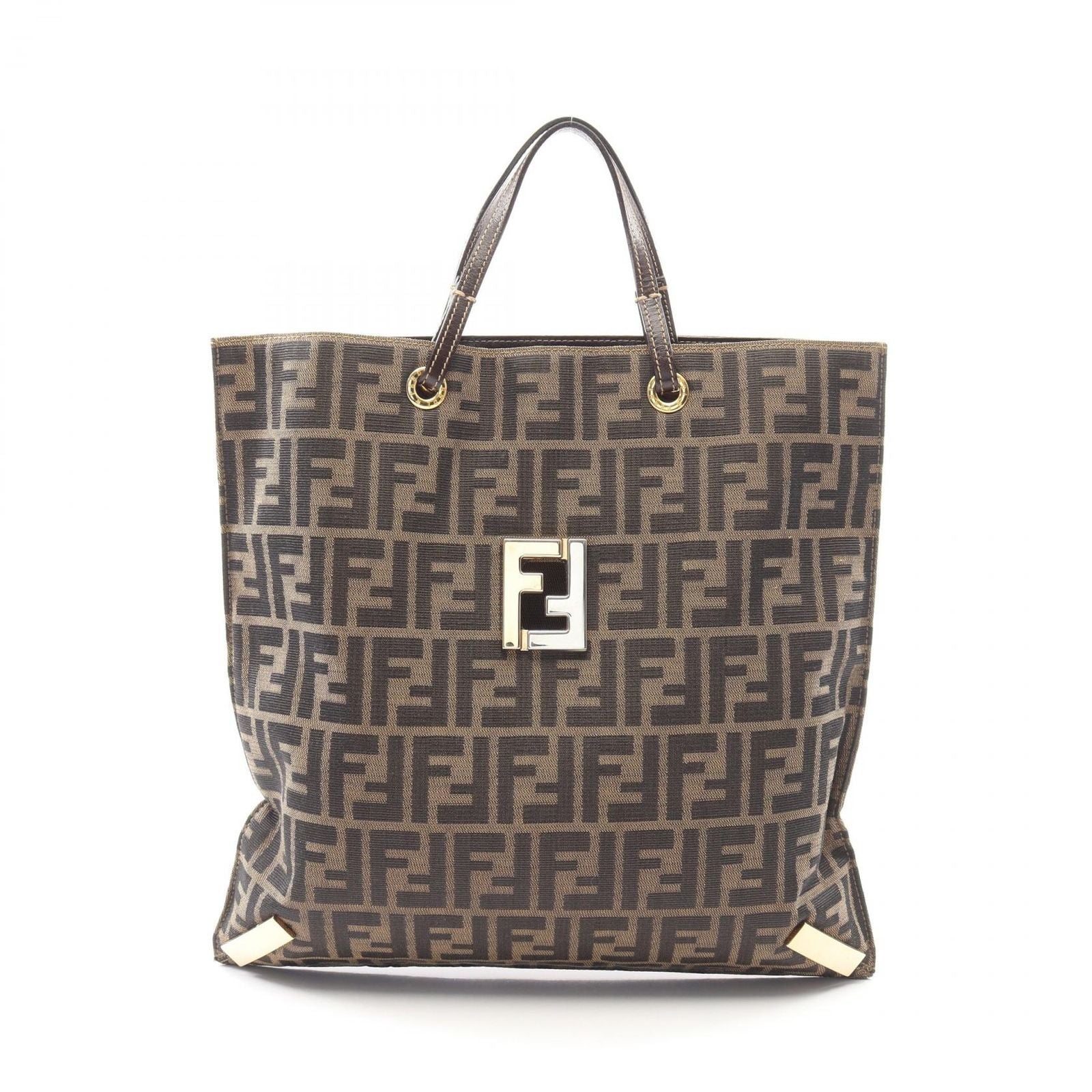 Fendi Tote Zucca Black Brown Nylon Leather