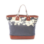 Celine Tote Floral Indigo Blue Brown Denim Leather