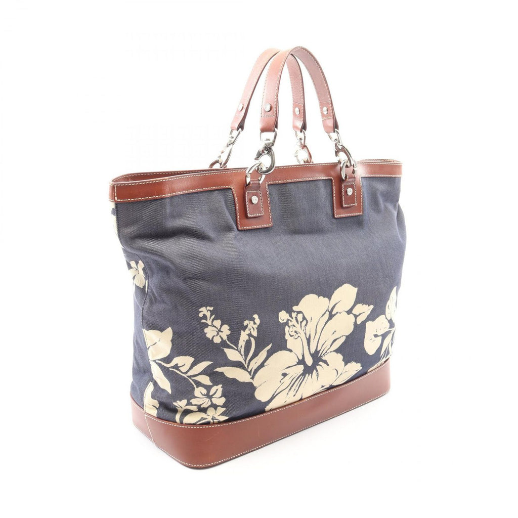 Celine Tote Floral Indigo Blue Brown Denim Leather — view 2