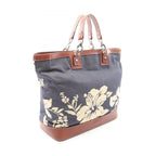 Celine Tote Floral Indigo Blue Brown Denim Leather — view 2