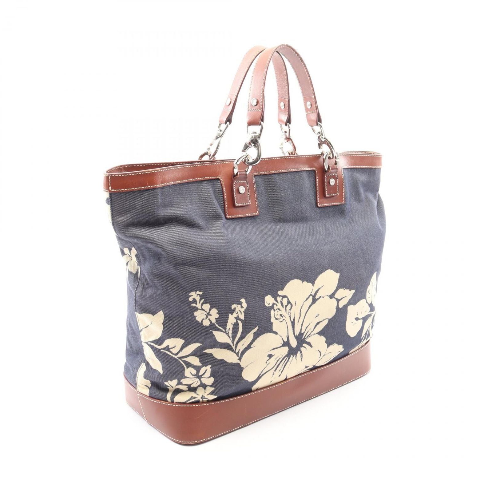 Celine Tote Floral Indigo Blue Brown Denim Leather — view 2