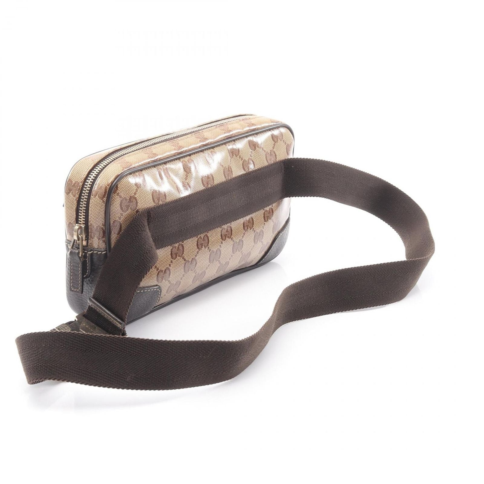 Gucci Waist Bag GG Crystal Beige Dark Brown Canvas Leather — view 2