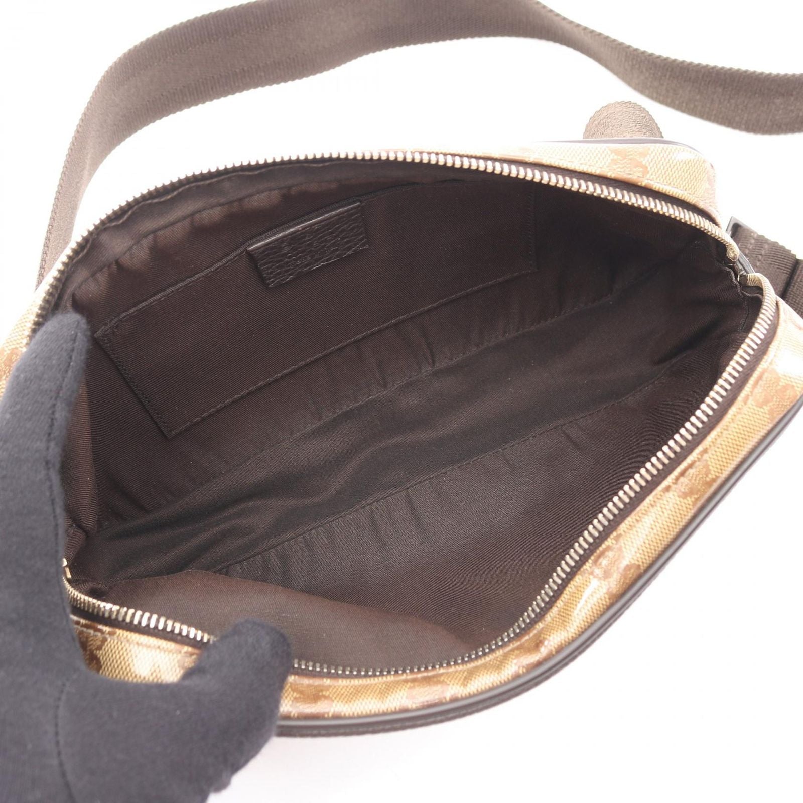 Gucci Waist Bag GG Crystal Beige Dark Brown Canvas Leather — view 3