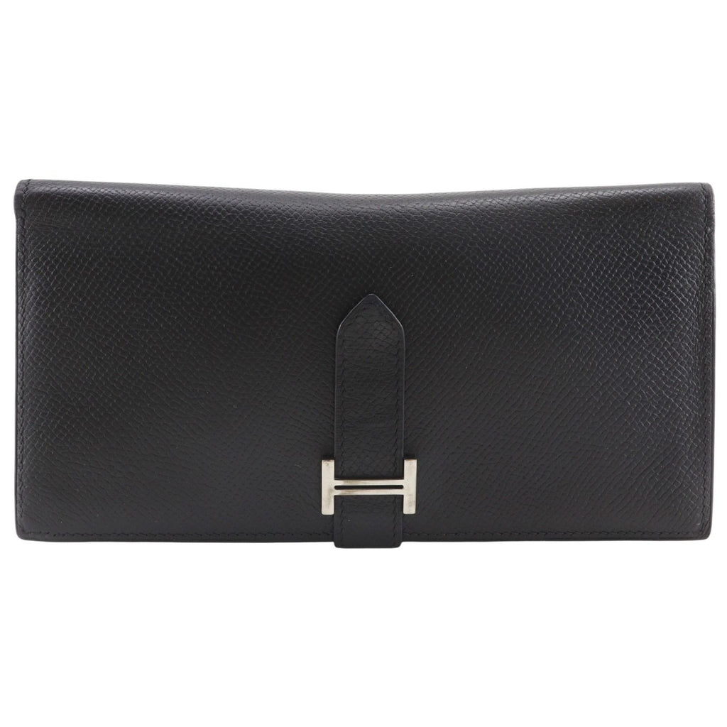 Hermes Bearn Souffle Veau Epsom Black Silver Wallet