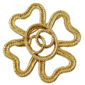 Chanel Clover CC Logo Vintage Gold Plated 28 Brooch