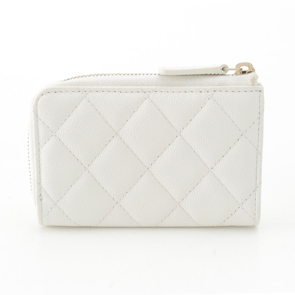 Chanel Caviar Leather CC Logo Champagne Gold Compact Wallet Coin Case White — view 2