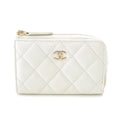Chanel Caviar Leather CC Logo Champagne Gold Compact Wallet Coin Case White