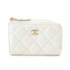 Chanel Caviar Leather CC Logo Champagne Gold Compact Wallet Coin Case White