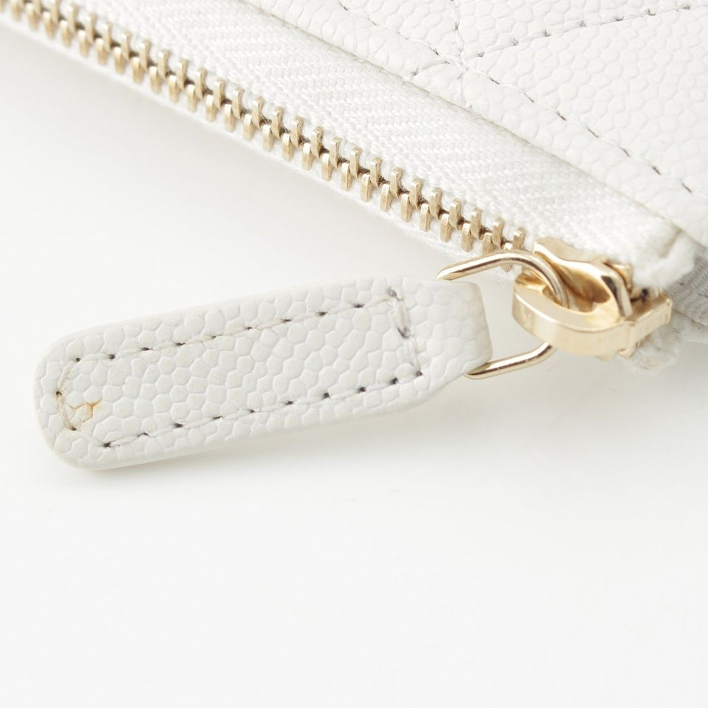 Chanel Caviar Leather CC Logo Champagne Gold Compact Wallet Coin Case White — view 7
