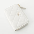 Chanel Caviar Leather CC Logo Champagne Gold Compact Wallet Coin Case White — view 3