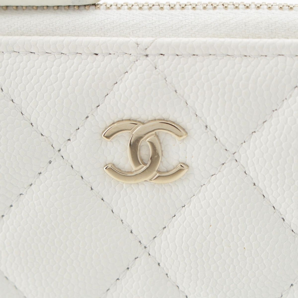 Chanel Caviar Leather CC Logo Champagne Gold Compact Wallet Coin Case White — view 5