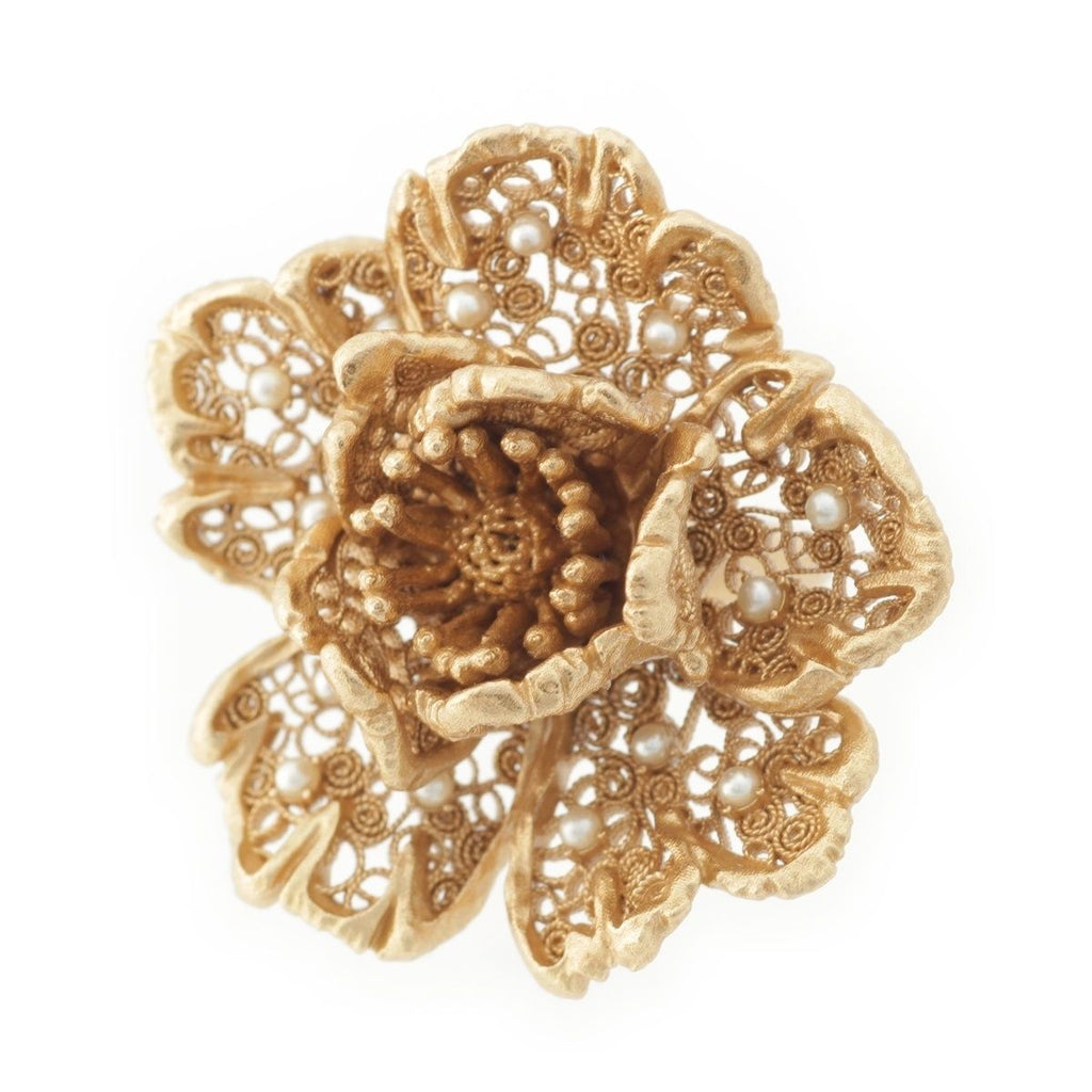 Dior Flower Pearl Ring Gold
