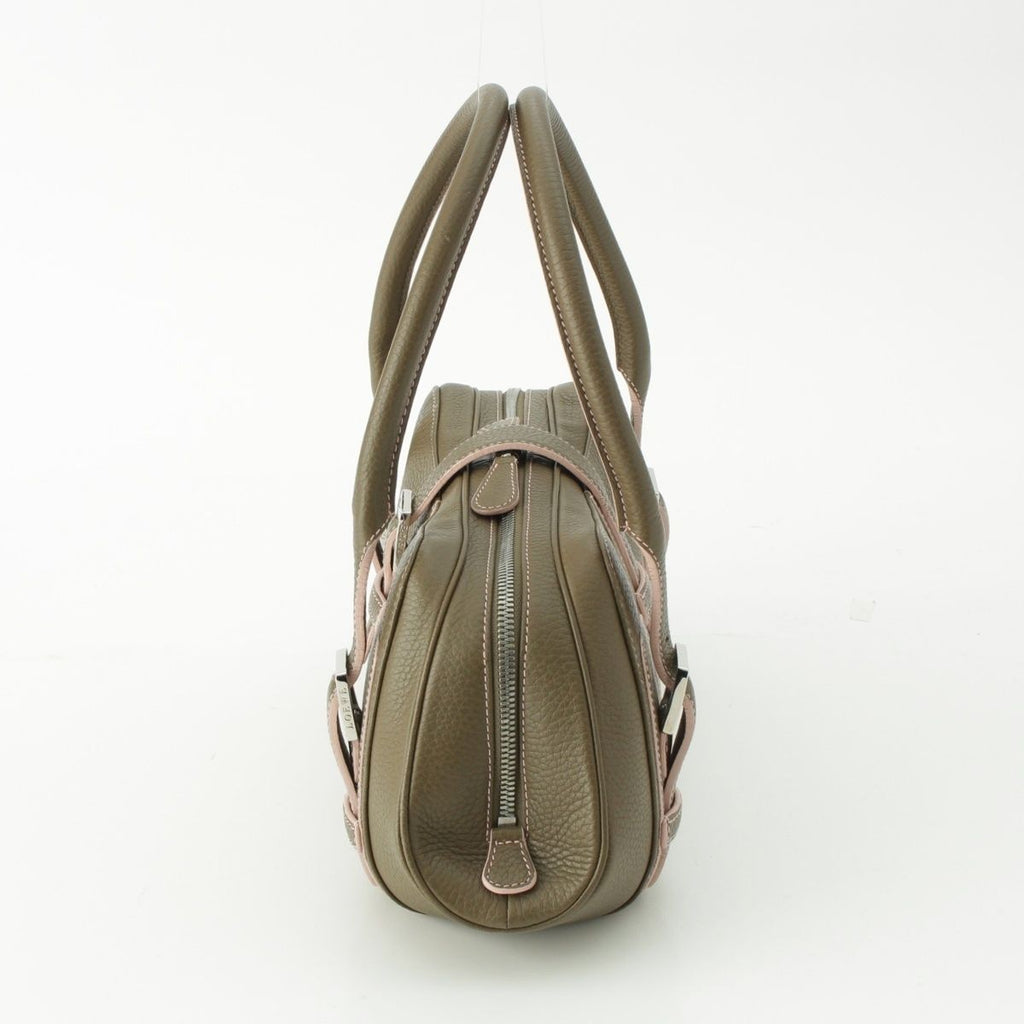 Loewe Senda Leather Logo Belt Handbag Khaki Pink — view 3