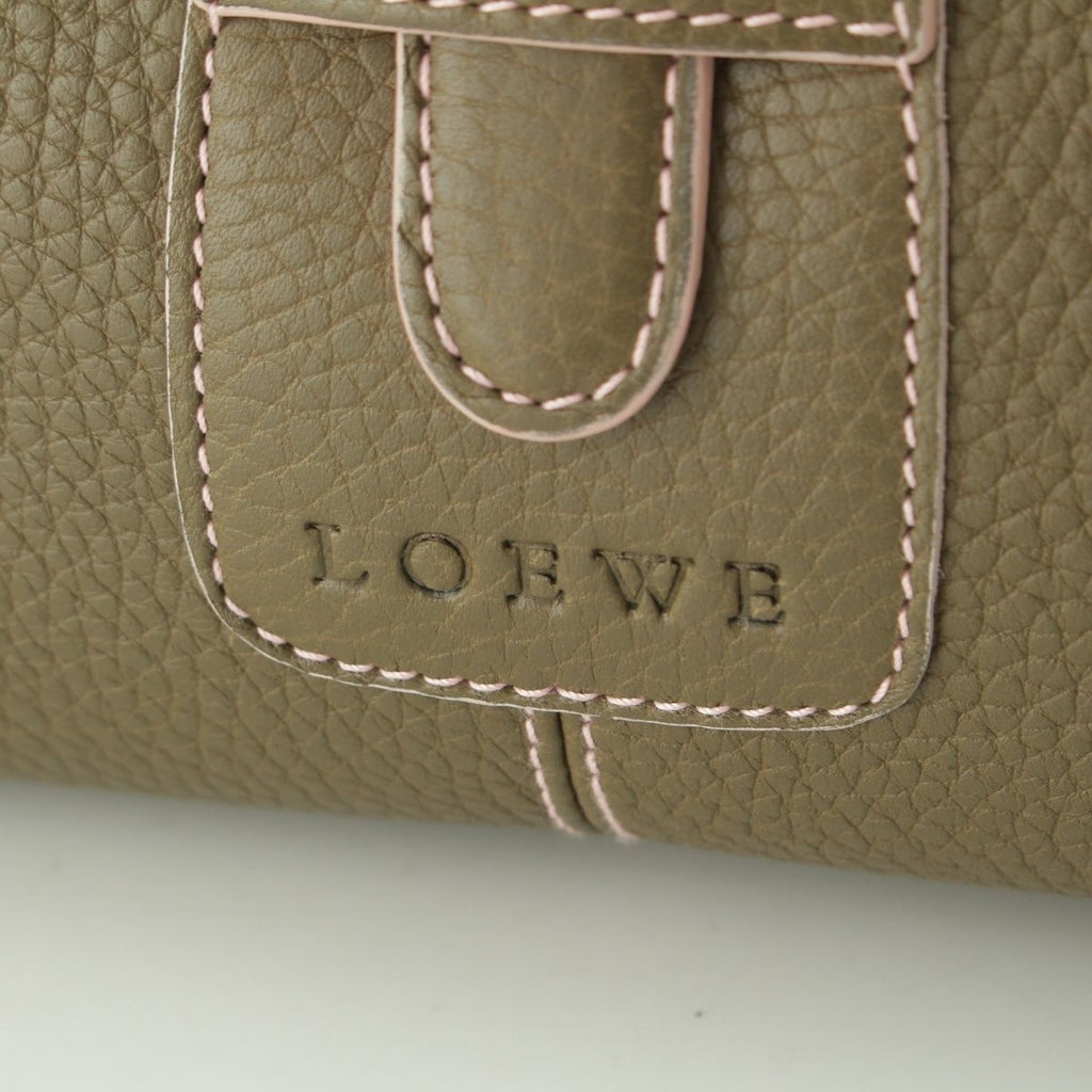 Loewe Senda Leather Logo Belt Handbag Khaki Pink — view 7