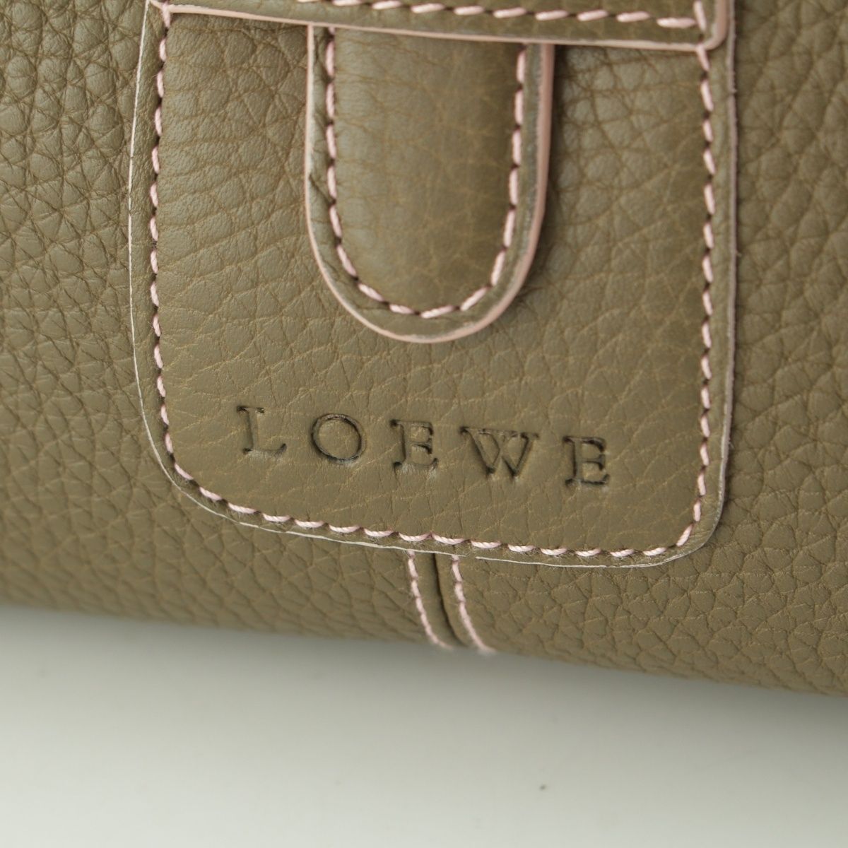 Loewe Senda Leather Logo Belt Handbag Khaki Pink — view 7
