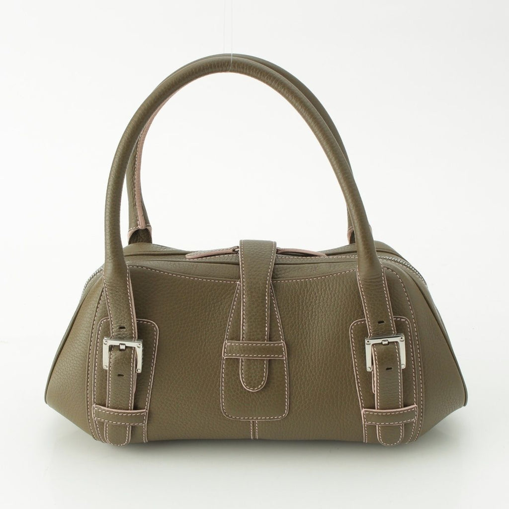 Loewe Senda Leather Logo Belt Handbag Khaki Pink — view 4