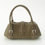 Loewe Senda Leather Logo Belt Handbag Khaki Pink — view 4