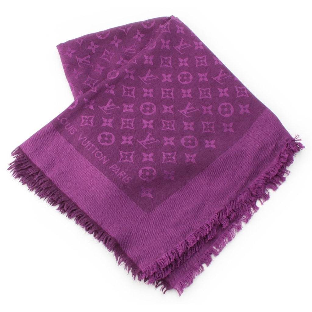 Louis Vuitton Silk Wool Monogram Shine Scarf Shawl Purple