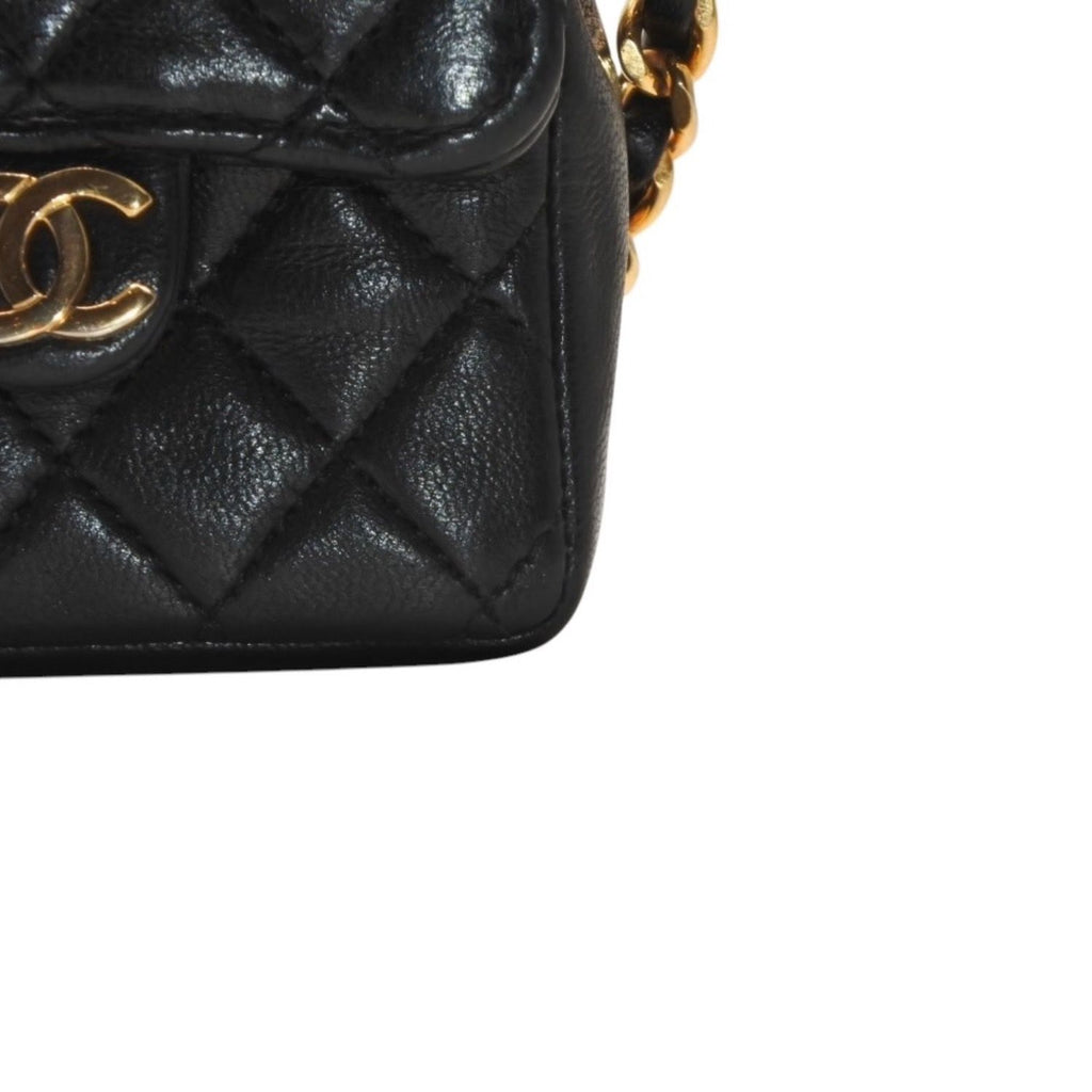 Chanel Micro Quilted Chain Shoulder Bag CC Logo Lambskin Black Gold — view 5
