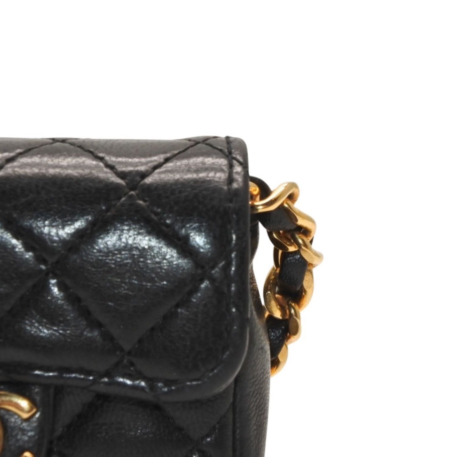 Chanel Micro Quilted Chain Shoulder Bag CC Logo Lambskin Black Gold — view 7