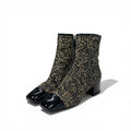 Chanel Boots Short Shoes Glitter Patent Black Gold Silver CC Logo