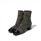 Chanel Boots Short Shoes Glitter Patent Black Gold Silver CC Logo